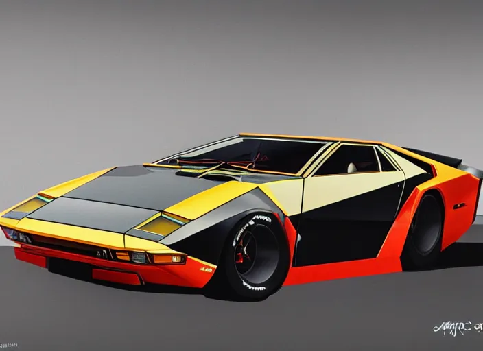Image similar to an blending and amalgamation of a lamborghini countach and a datsun 2 6 0 z, concept art, 8 k, highly detailed