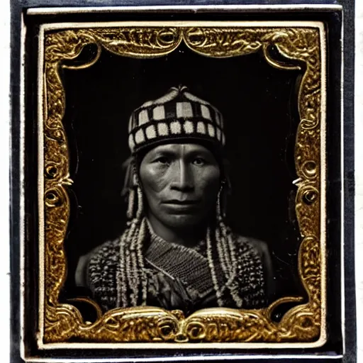 Image similar to portrait of an inca, daguerreotype