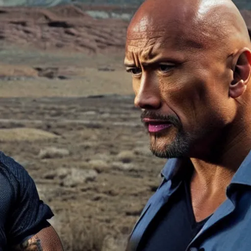 Prompt: dwayne johnson in a duel to the death with walter white