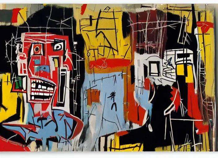 Image similar to guernica painted by jean michel basquiat