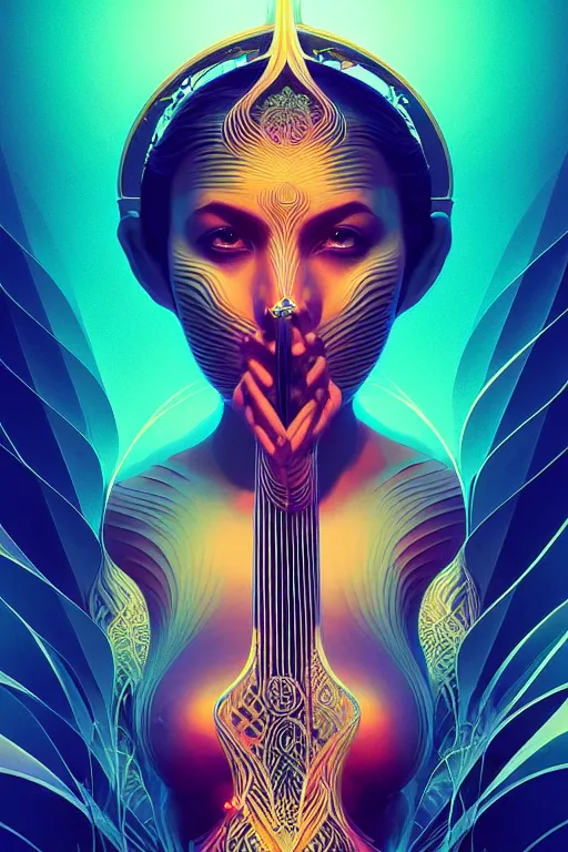 Image similar to Energetic jazz sitar portrait, Art Deco surf, fantasy, intricate art deco wave designs, elegant, highly detailed fractals, sharp focus, art by Artgerm and beeple and Greg Rutkowski and WLOP