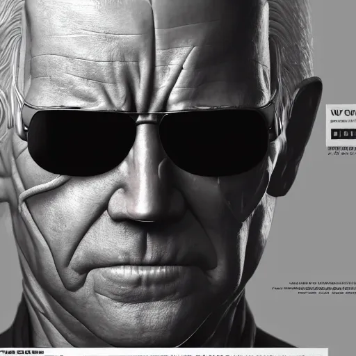 Image similar to Dark Biden, The Terminator, 3d concept render by WLOP, trending on cgsociety