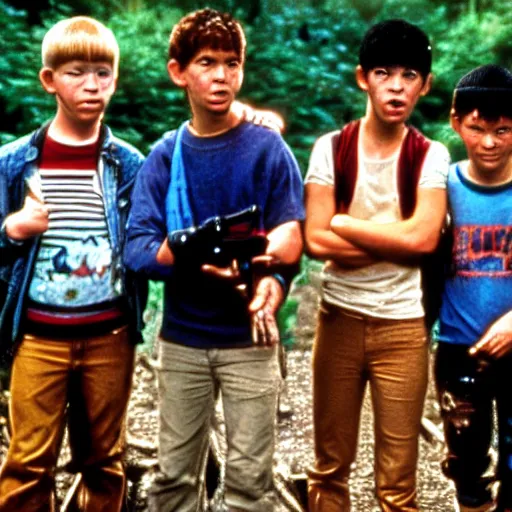 Prompt: the Goonies meet Stand by Me