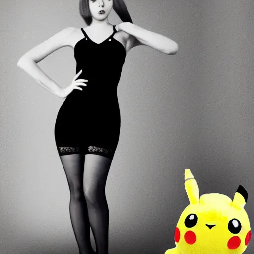 Image similar to elegant woman dressed up as pikachu, wearing stockings, digital art, rutkowsky, David Hamilton,