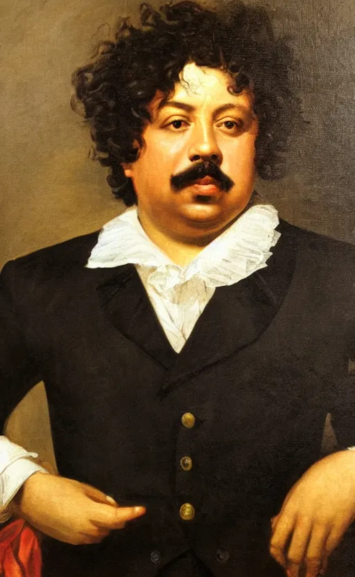 Image similar to Portrait of Alexandre Dumas, oil on canvas, highly detailed, by Delacroix, 8k