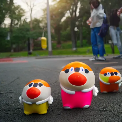 Image similar to a plastic bottle full of waddle dees are squeezed out of the bottle, professional photography outdoors