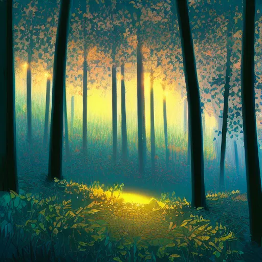 Image similar to A forest in the art style of Alena Aenami, Marcel Marcel and Metzinger