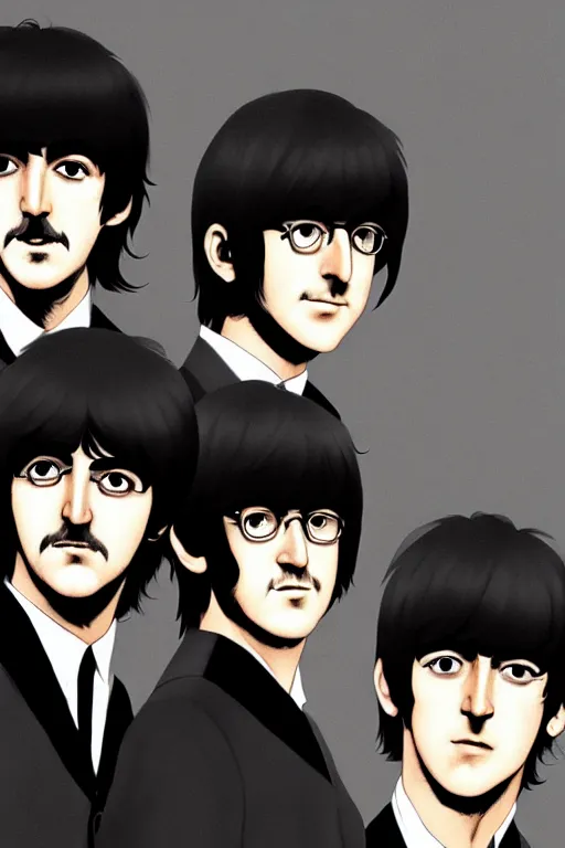 Image similar to the beatles, manga cover art, detailed color portrait, artstation trending, 8 k, greg rutkowski