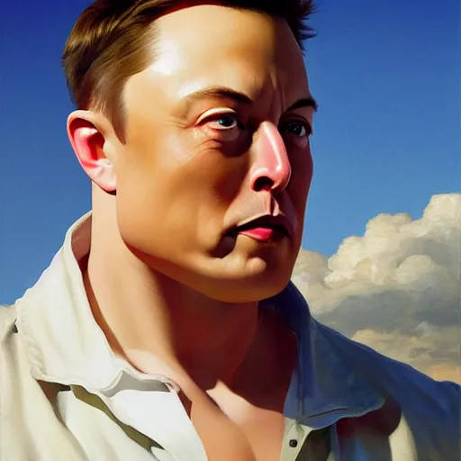 Prompt: “Elon Musk, the ultimate gigachad, incredibly muscular Elon Musk with chiseled jawline, trending on /r/moreplatesmoredates, oil on canvas artstation by J. C. Leyendecker and Edmund Blair Leighton and Charlie Bowater octane render”