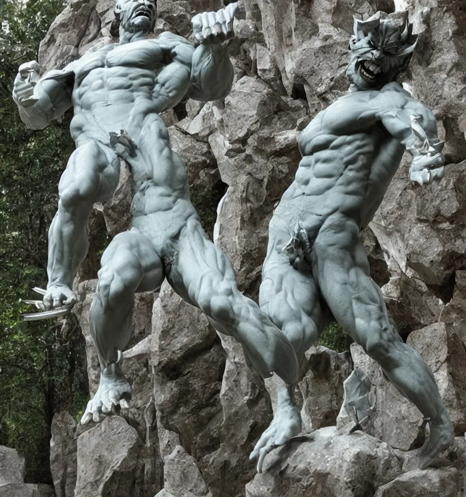 Image similar to a huge marble statue of wolverine by Rodin