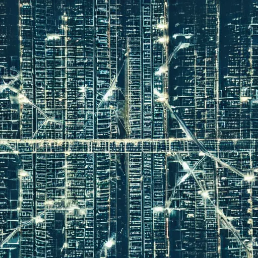 Image similar to photo of a power grid at night birds eye view inception cinematic