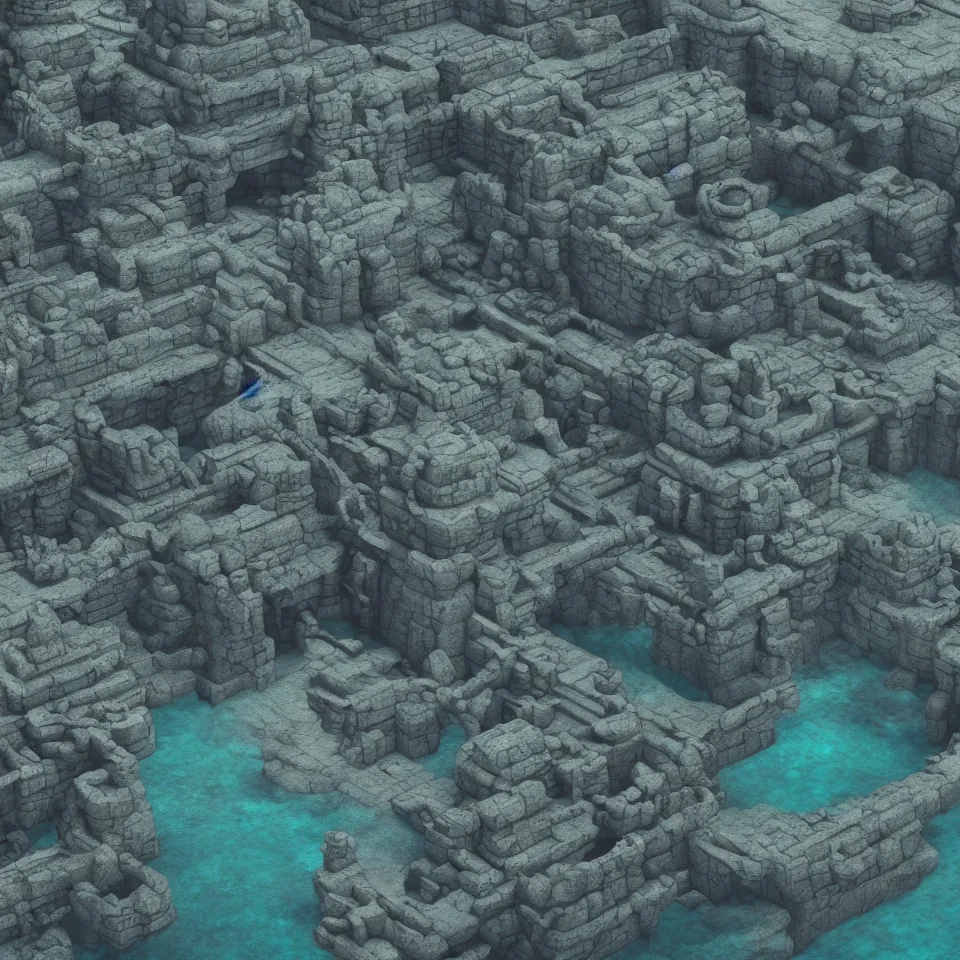 Prompt: An ancient Japanese architectural complex under the sea, 8k, very high detailed, cinematic, octane render, intricate