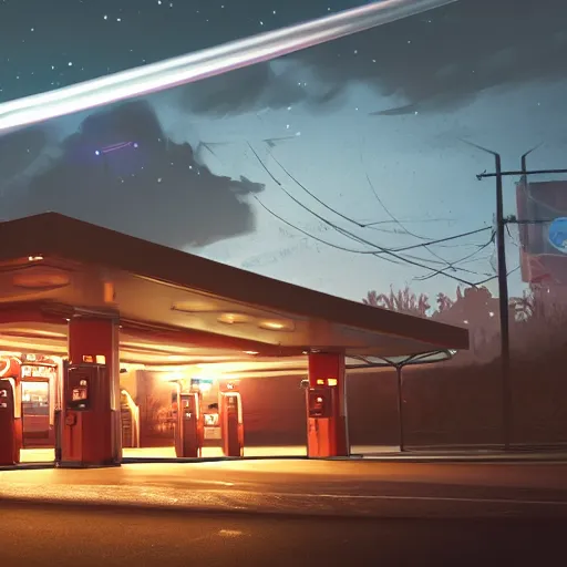 Prompt: Woman on gas station at night, beautiful dynamic lighting, cinematic, wide angle establishing shot, extremely high detail, photo realistic, cinematic lighting, post processed, concept art, artstation, matte painting, style by frederic church, raphael lacoste, unreal engine 8k
