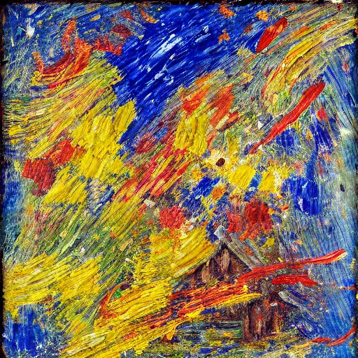 Prompt: oil paint impasto relief, roman candle firework, multi layered thick brush marks, some splattered paint, in the style of ivan shishkin and frank auerbach and signac and seurat