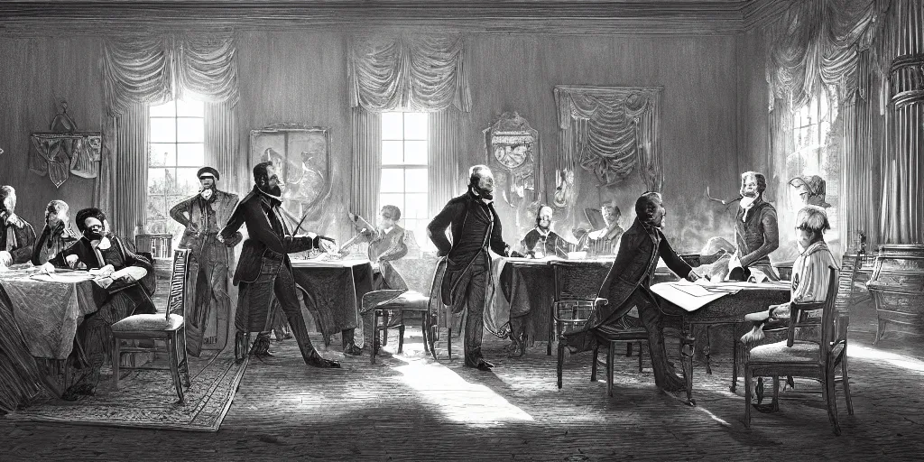 Image similar to five score years ago, a great american, in whose symbolic shadow we stand today, signed the emancipation proclamation. ultrafine colored illustration, intricate linework, sharp focus, octopath traveler, final fantasy, unreal engine highly rendered, global illumination, radiant light, intricate environment