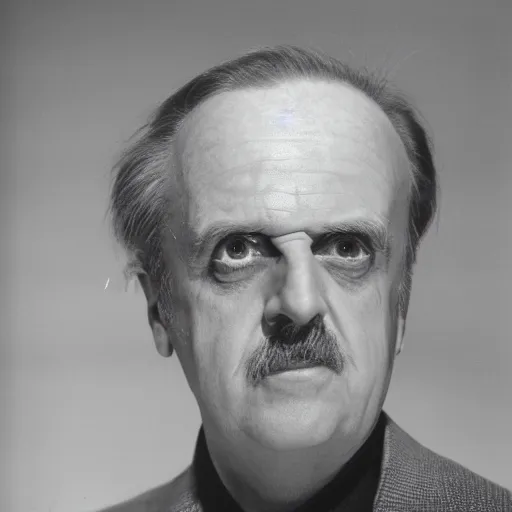 Image similar to Marshall McLuhan trapped in a huge inflatable transparent tube with chrome effect