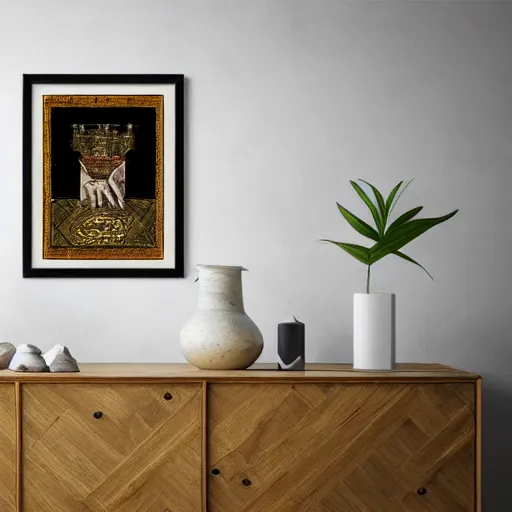 Image similar to sloth as the king of cups, framed, intricate details, medieval art style, posterized