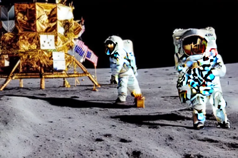 Image similar to ice cream truck on the moon, line of astronauts waiting