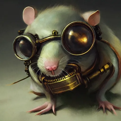 Prompt: a rat with steampunk googles, by Ruan jia