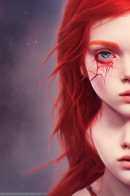 Image similar to ultra realistic style illustration of a cute red haired young girl, sci - fi, fantasy, intricate, elegant, highly detailed, digital painting, artstation, concept art, smooth, sharp focus, illustration, 8 k frostbite 3 engine, ultra detailed