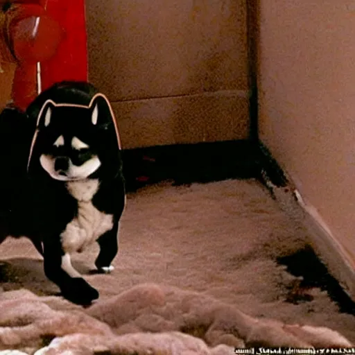 Image similar to A still of a Shiba Inu as Jack Torrance in The Shining (1980)