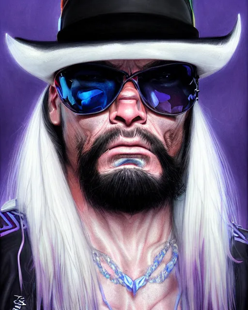 Image similar to realistic portrait of randy macho man savage, crying big blue tears, by james jean, by ross tran, ultra detailed, character design, concept art, trending on artstation,