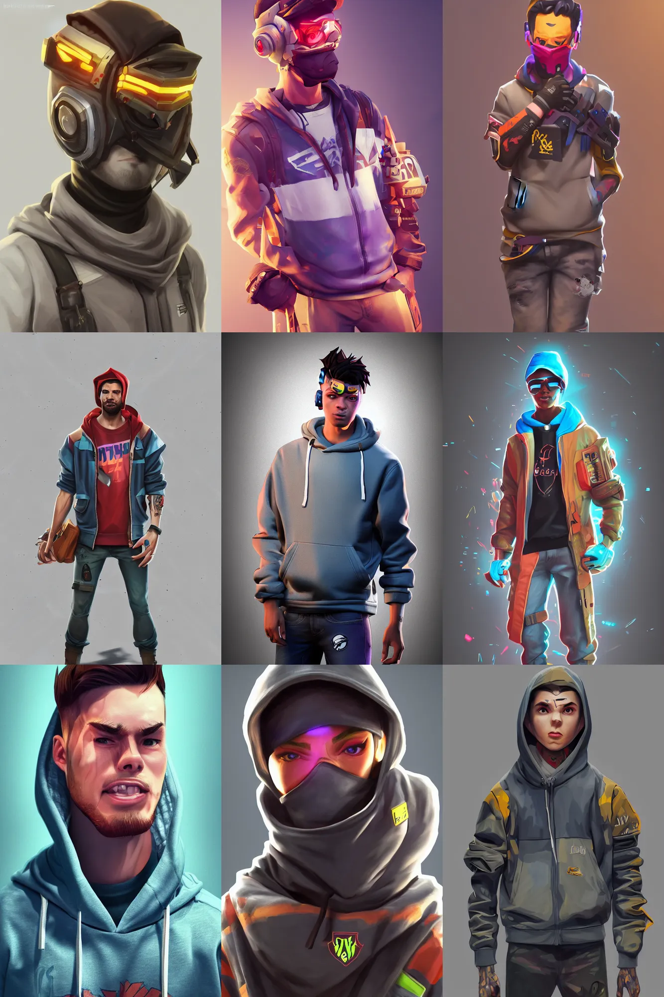 Prompt: a full body sharp focus realistic portrait digital octane render of a single young man dressed in 90s street clothing and a hoodie with face and body clearly visible, fornite, overwatch, valorant, artstation trending, high quality, happy mood, artstation trending, vibrant colours, no crop, no helmet, entire character, blank background, SFW,