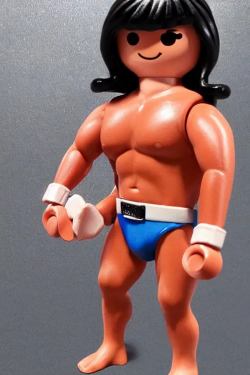 Image similar to muscular playmobil, playmobil bodybuilder, photorealistic, highly detailed,