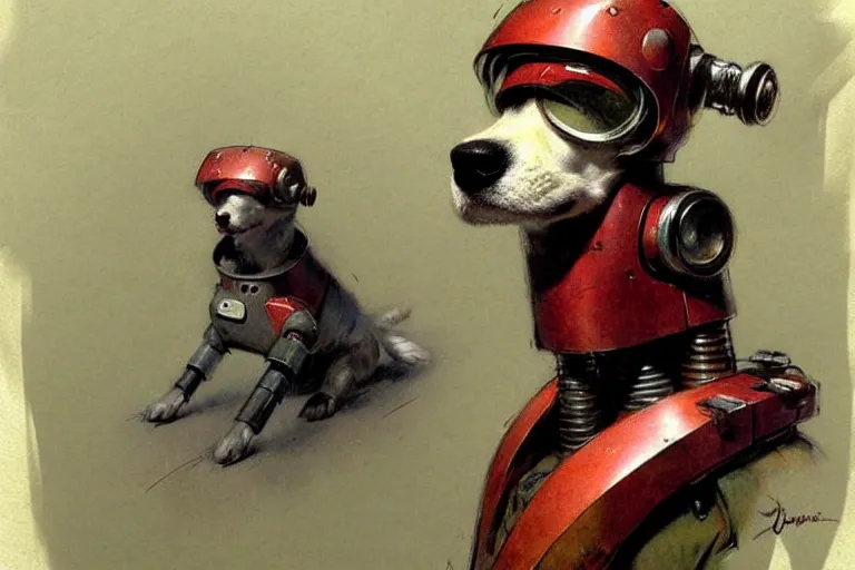 Image similar to adventurer ( ( ( ( ( 1 9 5 0 s retro future robot android dog. muted colors. ) ) ) ) ) by jean baptiste monge!!!!!!!!!!!!!!!!!!!!!!!!! chrome red