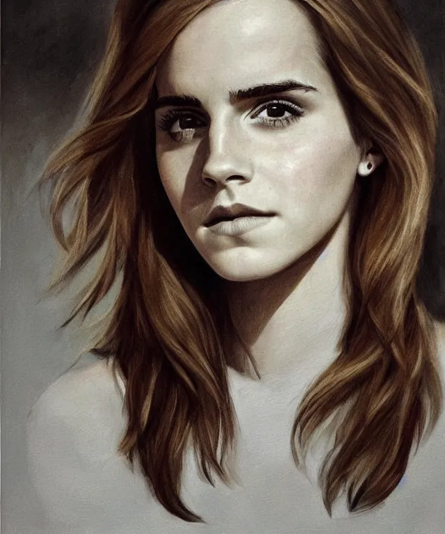 Image similar to epic soft portrait of Emma Watson, painting by Hughes Edward Robert