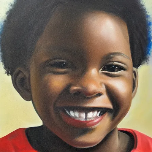 Prompt: oil painting portrait of a black boy smiling, studio portrait