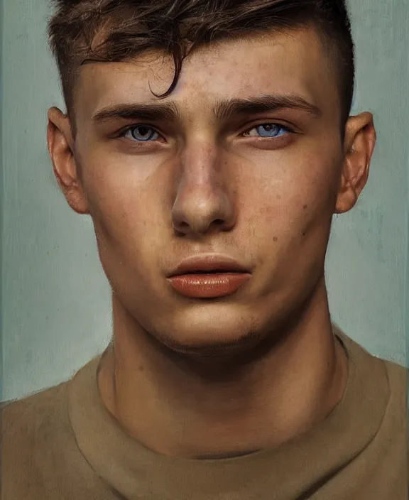 Image similar to heroic portrait of a young ukrainian man. art by denys tsiperko and bogdan rezunenko, hyperrealism