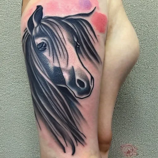 Image similar to a horse with anime tattoos