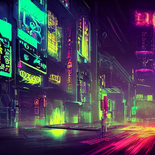 Image similar to a detailed matte painting of a neon cat under a black light with red led eyes, a beam of light shining upon the cat, levitation, the cat is in a intricately detailed neo neon cyberpunk Japanese city, the angel of death with a halo, colorful background not limited to children, by Ismail Inceoglu , concept art, featured on cgsociety