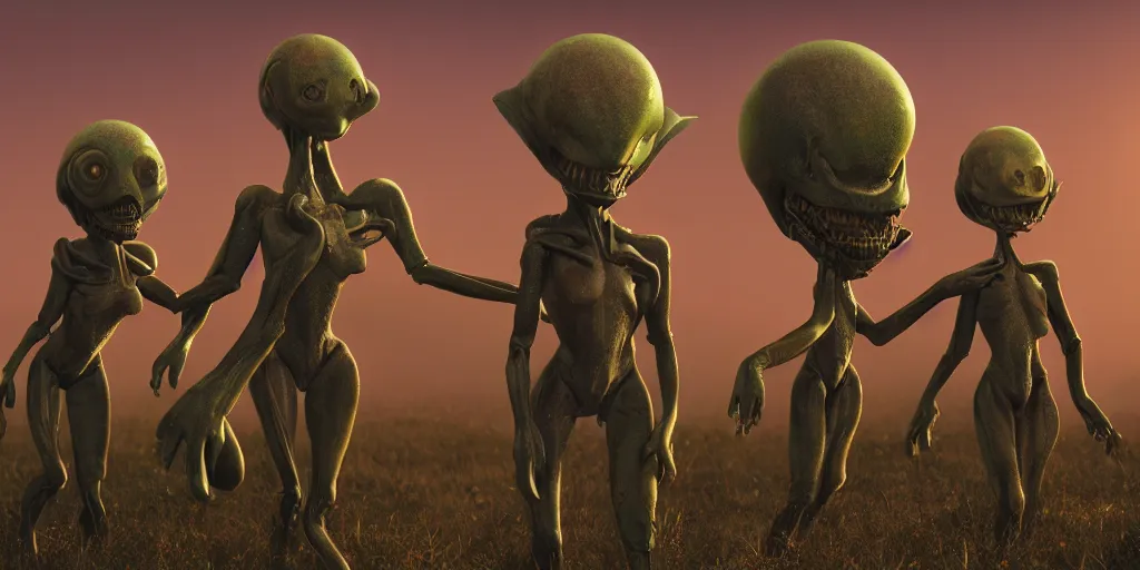 Prompt: lesbian aliens from mars sun setting, cinematic lighting, digital painting, octane render