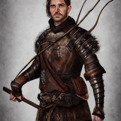 Prompt: realistic portrait, 30 year old man, dark taint :: athletic, fantasy mage, medieval leather armour, brown cloth clothes, wooden staff :: high detail, digital art, RPG, concept art, illustration