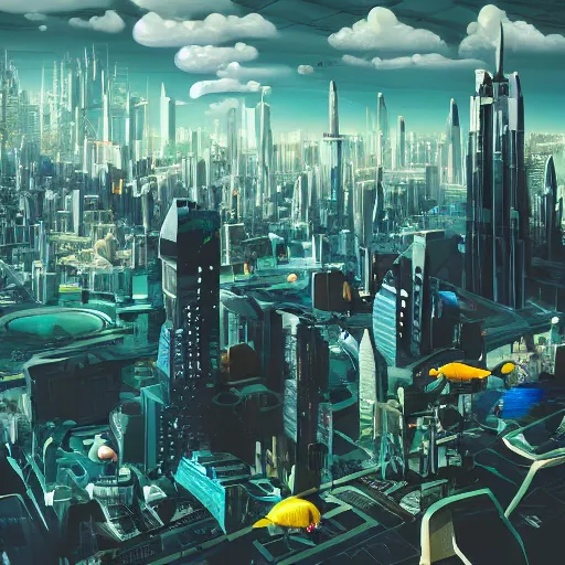 Image similar to an expansive futuristic cityscape underwater