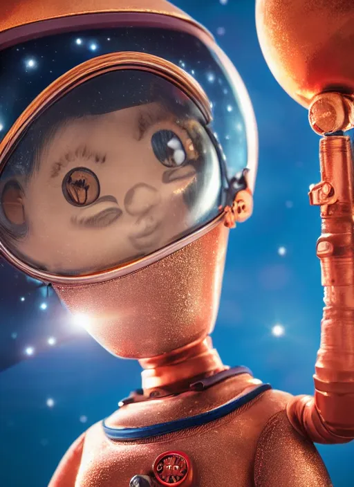 Prompt: closeup portrait of tin toy askimo spacegirl in a spaceship on mars, depth of field, zeiss lens, detailed, symmetrical, centered, fashion photoshoot, by nicoletta ceccoli, mark ryden, lostfish, breathtaking, 8 k resolution, extremely detailed, beautiful, establishing shot, artistic, hyperrealistic, octane render