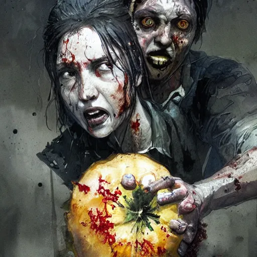 Image similar to clementine from the waking dead the last season been eaten by a couple of zombie by greg rutkowski