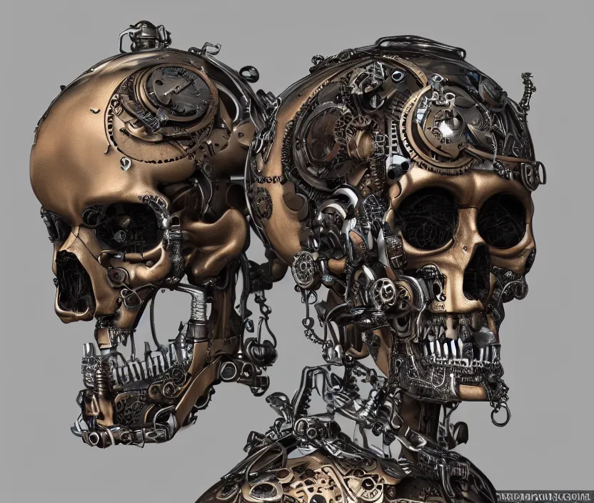 Prompt: Steampunk cyborg skull, unreal engine, arstation trending, highly detailed, 8k