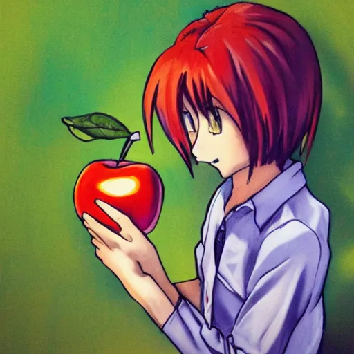 Prompt: crayon eating an apple, anime