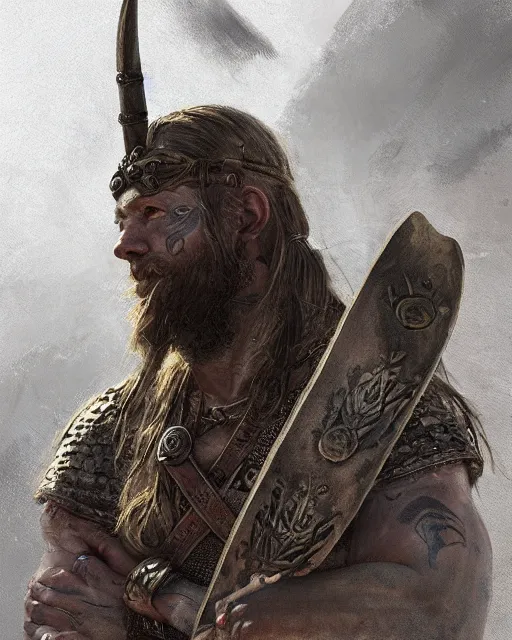 Prompt: Viking warrior, strong, portrait, intricate tattoos, war paint, detailed, volumetric lighting, scenery, digital painting, highly detailed, artstation, sharp focus, illustration, concept art, ruan jia, steve mccurry