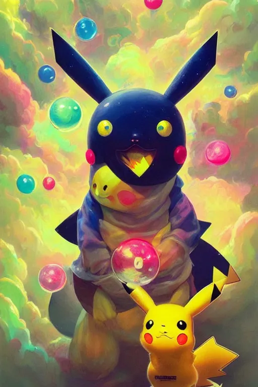 Image similar to pikachu covered with electricity, bubble gums, highly detailed, high contrast, light reflection, trippy, nebula, trending on artstation by artgem, by peter mohrbacher, by wlop, by ruan jia