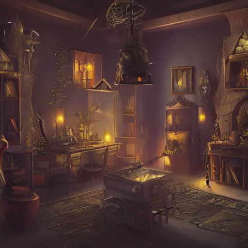 Image similar to witch's apartment, fantasy, 4K