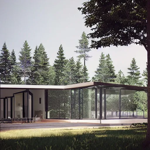 Prompt: “ large openings frame views of the villa's positioning amidst a fir - tree woodland, unreal engine 5 render ”
