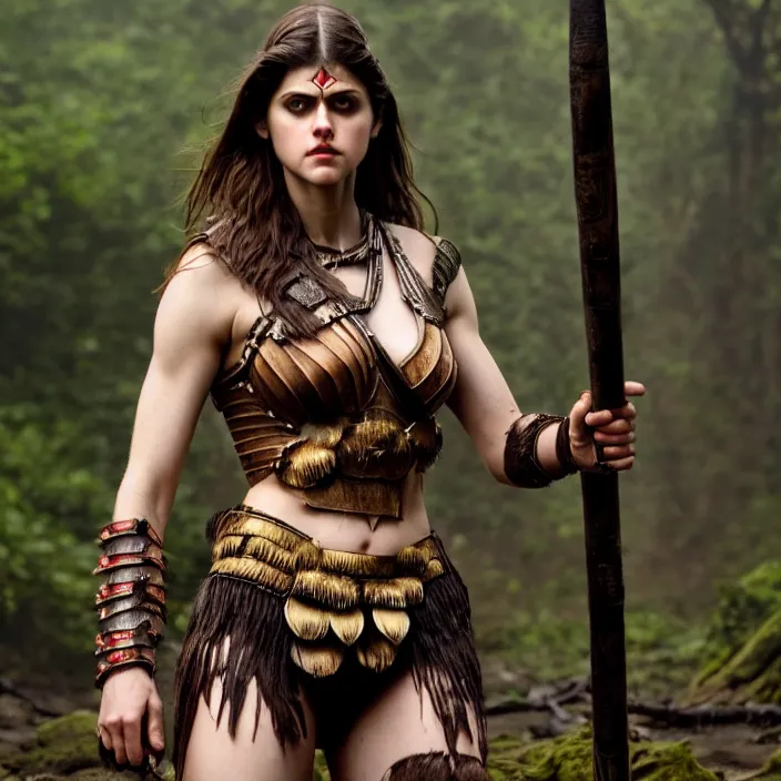 Image similar to full body photograph of alexandra daddario as a amazon warrior, Extremely detailed. 8k