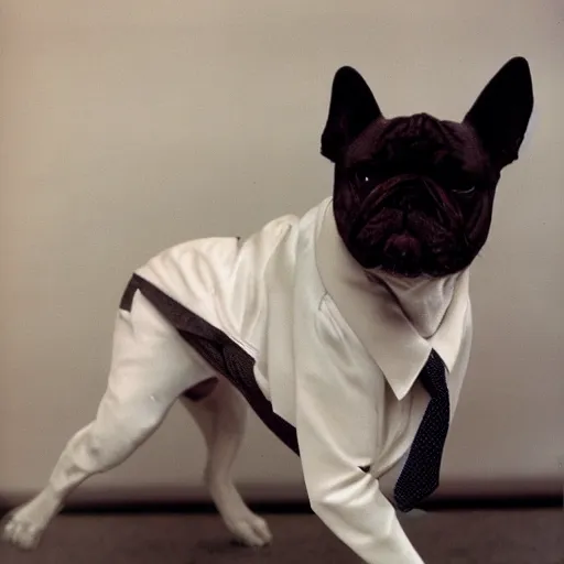 Image similar to 1 9 8 0 s yearbook photography of a dog dressed in a tuxedo