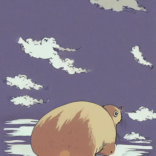 Prompt: a beautiful illustration of a capybara tokyo ghoul by studio ghibli, new contemporary art, comic book illustration, anime, my neighbor totoro
