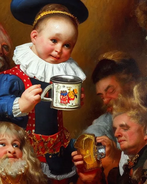 Prompt: a painting of bart simpson holding a mug of beer at the oktoberfest, a detailed painting by konstantin makovsky and by jan matejko and by nikolay makovsky, shutterstock contest winner, german romanticism, detailed painting, oil on canvas, wimmelbilder