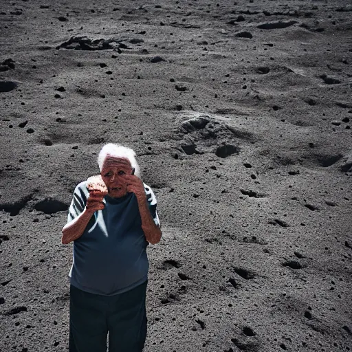 Image similar to an elderly man on the surface of the moon, 🌕, 🍦, eating ice cream, tourist, canon eos r 3, f / 1. 4, iso 2 0 0, 1 / 1 6 0 s, 8 k, raw, unedited, symmetrical balance, wide angle